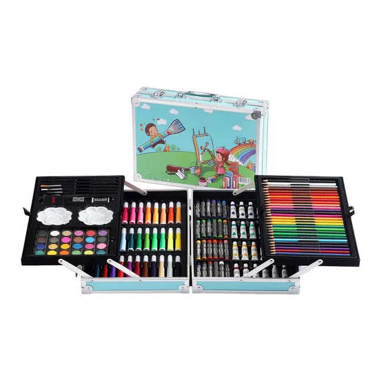 Custodia in legno di alta qualità Super Mega, set da pittura e disegno da 226 pezzi con gessetti, acquerelli e pastelli a olio per bambini